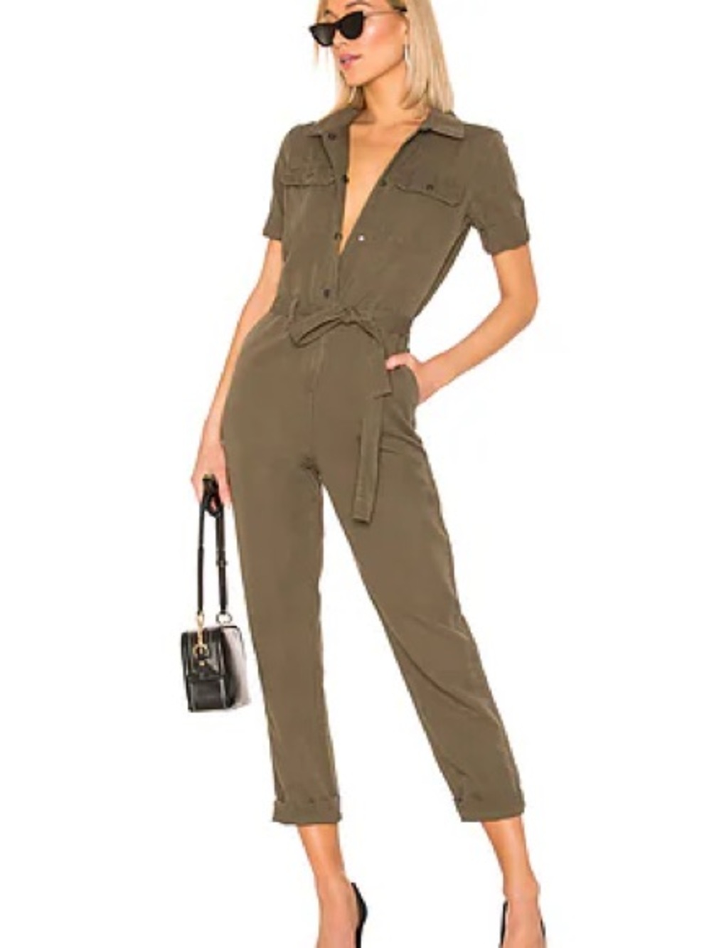 Frame army green short-sleeve utility jumpsuit